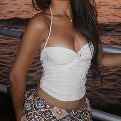 White Knit Knotting Halter Tank Top