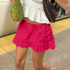 Floral Eyelet Embroidery Trim Mini Skirt