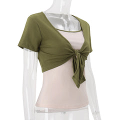 Tie-Up Contrast Short Sleeve T-shirt