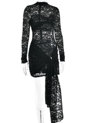 Black Long Sleeve Sheer Lace Mini Dress
