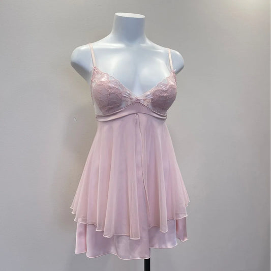 Lace Embroidered Tulle Mesh Night Gown