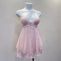 Lace Embroidered Tulle Mesh Night Gown