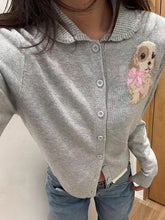 Grey Puppy Graphic Cardigan Sweater