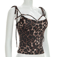 Leopard Print Lace-up Strap Top