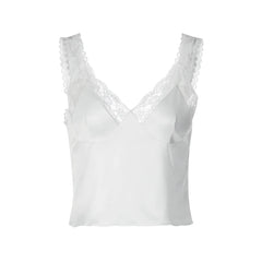Satin Patchwork Lace Crop Tank Top