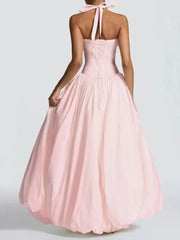 Halter Neck Puff Maxi Dress