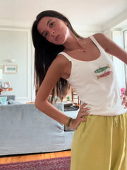 White 3d Beading Embroidery Tank Top