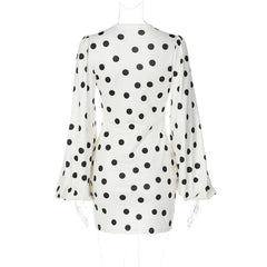 White Long Sleeve Polka Dot Flare Mini Dress