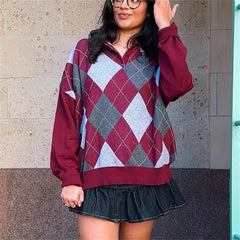 Argyle Knit Collar Pullover Top