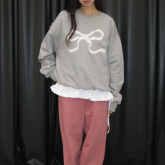 Lace Bow Embroidery Pullover Top