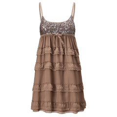 Sequin Multi-Layered Spaghetti Strap Ruffled Mini Dress