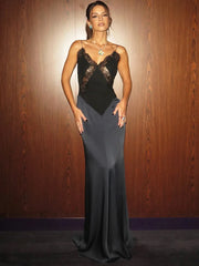 Black Lace Spaghetti Strap Maxi Dress