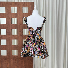 Floral Embroidered Sequin Ruffle Strap Mini Dress