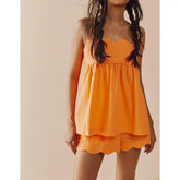 Scalloped Hem Babydoll Cami Tops And Wide Leg Shorts Set