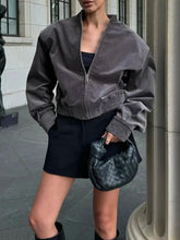 Grey Zipper Coudroy Jacket