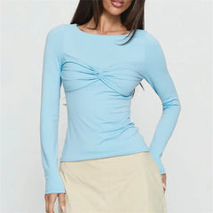 Long Sleeve Twist Knot Front Blouse
