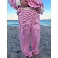 Striped Contrast Trim Long Sleeve Top and Pants Set