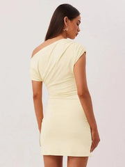 One Shoulder Asymmetric Neck Bodycon Mini Dress