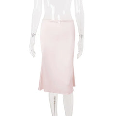 Pink Lace Off Shoulder Crop Top And Midi Skirt Set