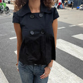 Black Short Sleeve Buttoned Top