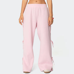 Side Bow Tie Up High Waist Wide Leg Pants