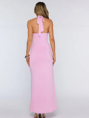 Halter Knot Waist Ruffle Hem Midi Dress