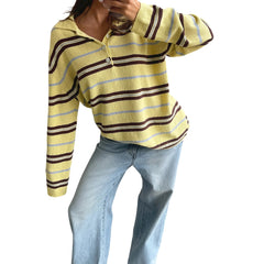 Yellow Collar Knit Long Sleeve Top