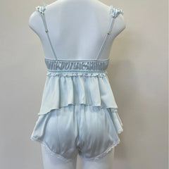 Satin Ruffle Strap Babydoll Top And Shorts Sleepwear Set