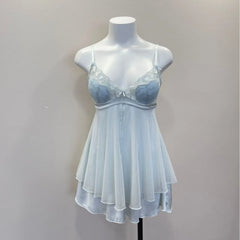 Lace Embroidered Tulle Mesh Night Gown