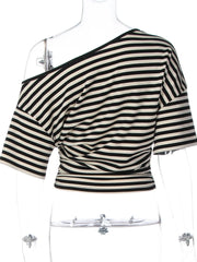 Diagonal Collar Striped T-shirt