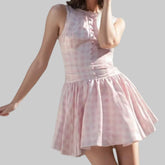 Gingham Mini Button Sleeveless Dress