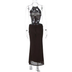 Open Back Ring Halter Neck Maxi Dress