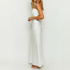 Satin Strapless Crop Top & Long Skirt Set