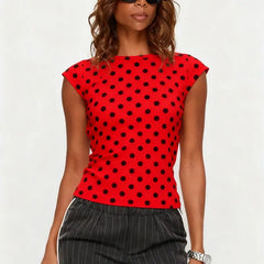 Polka Dot Short Cap Sleeve Open Back Top