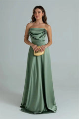 Satin Strapless Drape Maxi Gown
