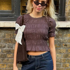 Ruffle Short Sleeve Round Neck Top