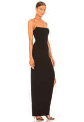 Black Crossed Chain Strap High Slit Maxi Dress