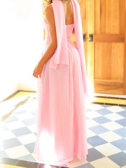 Pleated Strapless Maxi Dress with Choker Scarf