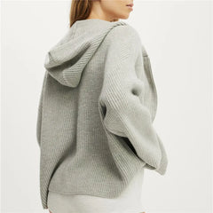 Knit Hooded Zip Up Cardigan