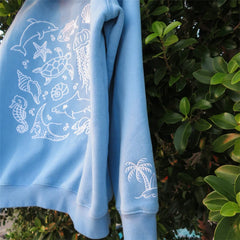 Blue Sea Creature Print Hoodie