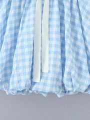 Blue Bow Plaid Short Dress