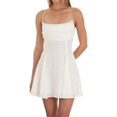 Satin Spaghetti Strap Tie Knot Back Short A-Line Dress