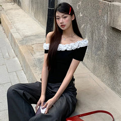 Black Frill Trim Sleeve Top