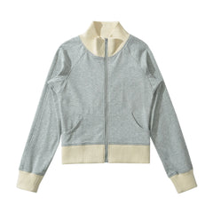 Rib Zipper Sweatshirt And Low Waist Pleated Mini Skirt Set