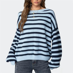 Striped Knit Crew Neck Pullover