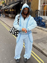 Lace Ruffle Trim Hoodie And Sweatpants Set