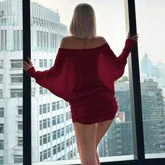 Off-Shoulder Long Sleeve Ruched Hem Mini Dress