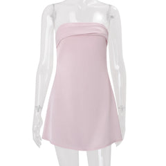 Pink Satin Strapless Mini Dress