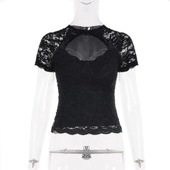 Black Cut Out Lace T-shirt