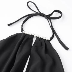 Pearl Halter Neck Open Back Frill Mini Dress